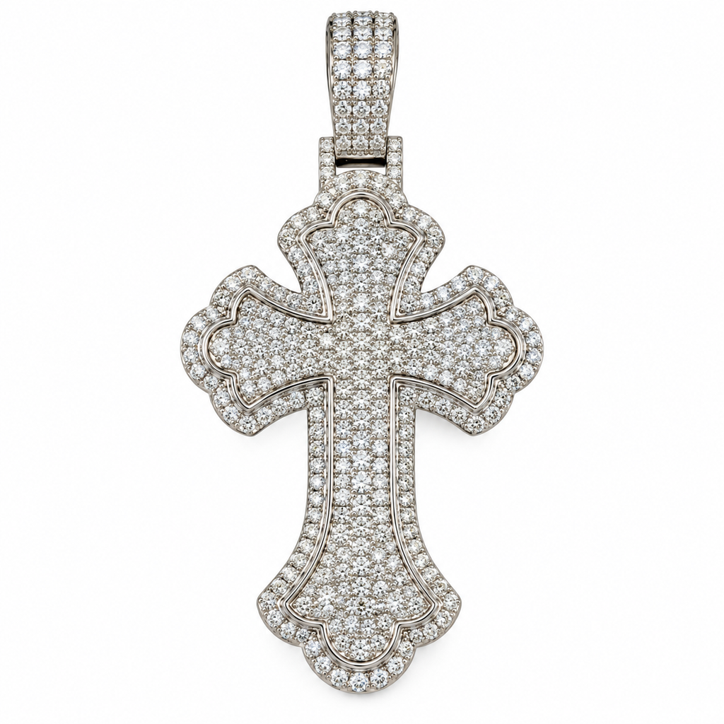 Silver Lab Grown Diamond Silver Cross Charm-6.74 CTW