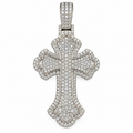 Silver Lab Grown Diamond Silver Cross Charm-6.74 CTW