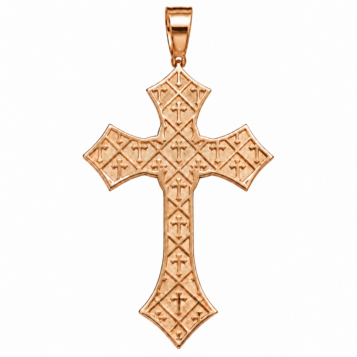 Silver Lab-Grown Diamond Rose Gold Cross Pendant -6.77 CTW