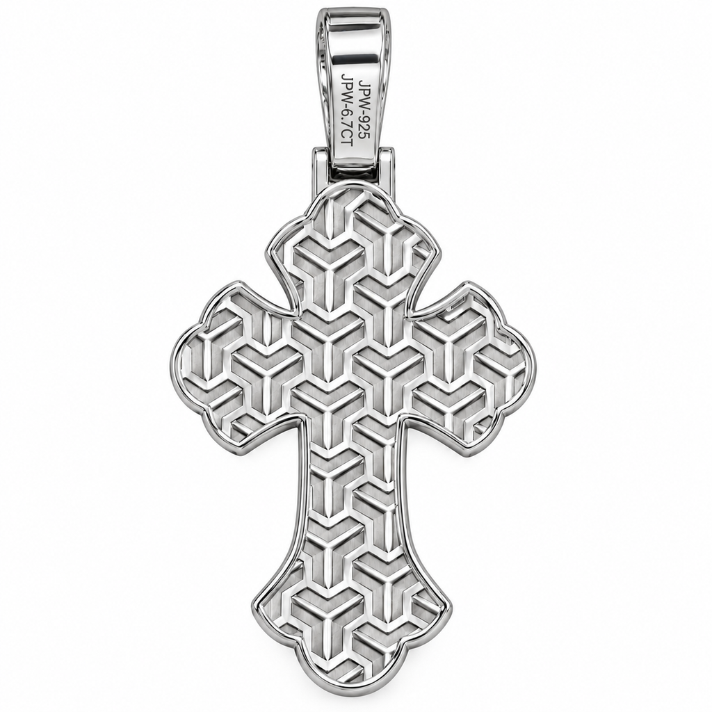 Silver Lab Grown Diamond Silver Cross Charm-6.74 CTW