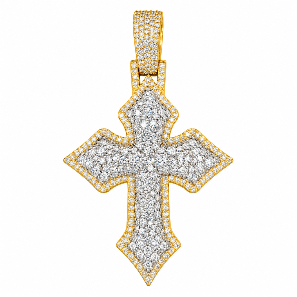 Silver Lab Grown Diamond Gold Cross Charm-6.31 CTW