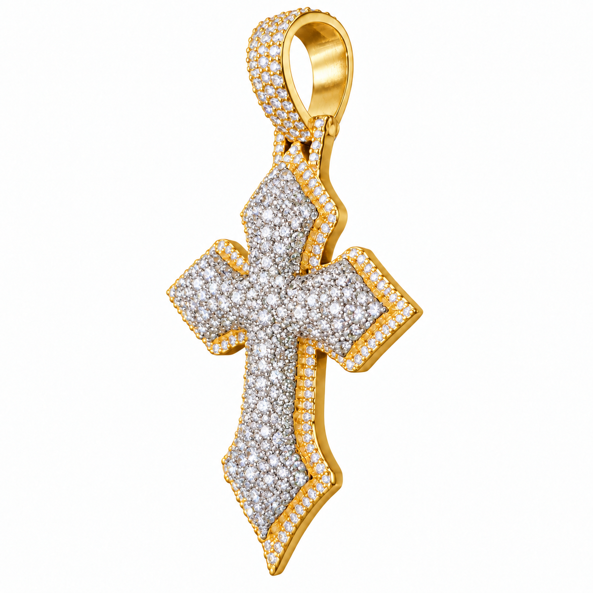 Silver Lab Grown Diamond Gold Cross Charm-6.31 CTW