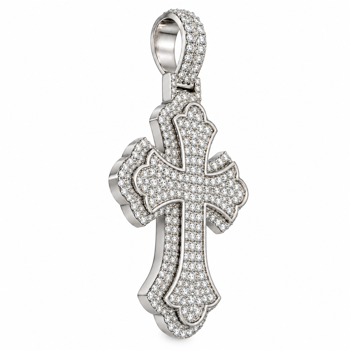 Silver Lab Grown Diamond Silver Cross Charm-6.74 CTW