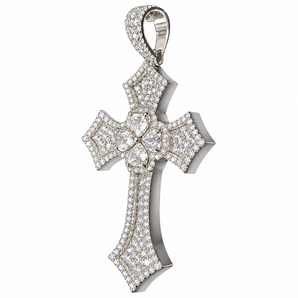 Silver Lab-Grown Diamond Silver Cross Pendant-6.77ctw