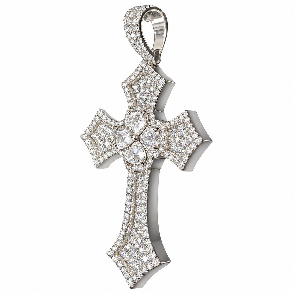 Silver Lab-Grown Diamond Silver Cross Pendant-6.77ctw
