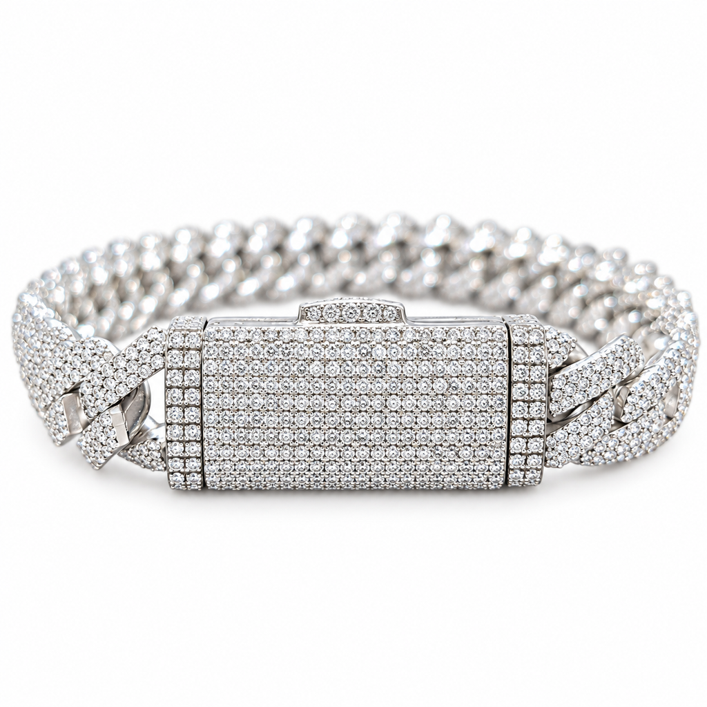 Silver Natural Diamond Snake Bracelet 12MM-6.90 CTW
