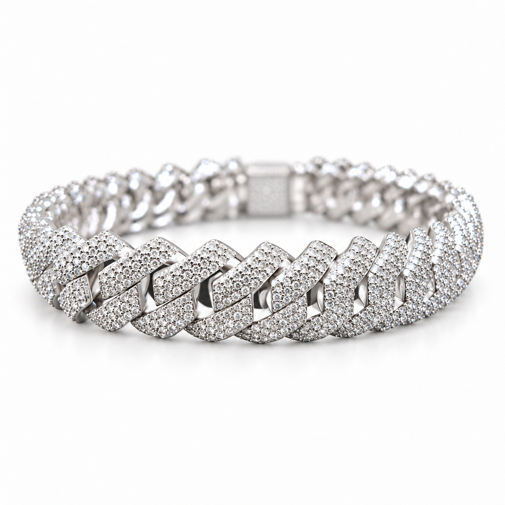 Silver Natural Diamond Snake Bracelet 12MM-6.90 CTW