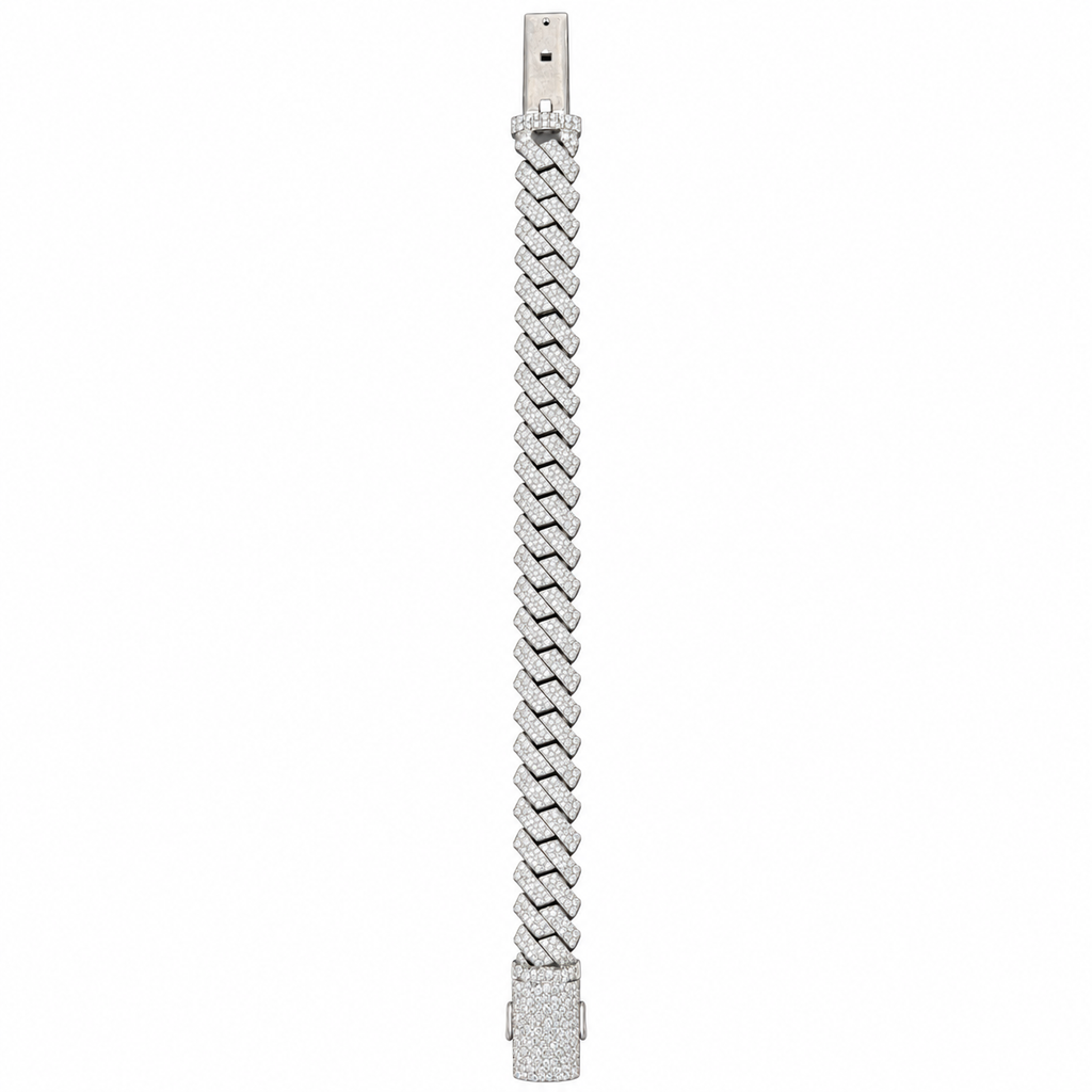 Silver Natural Diamond Snake Bracelet 12MM-6.90 CTW