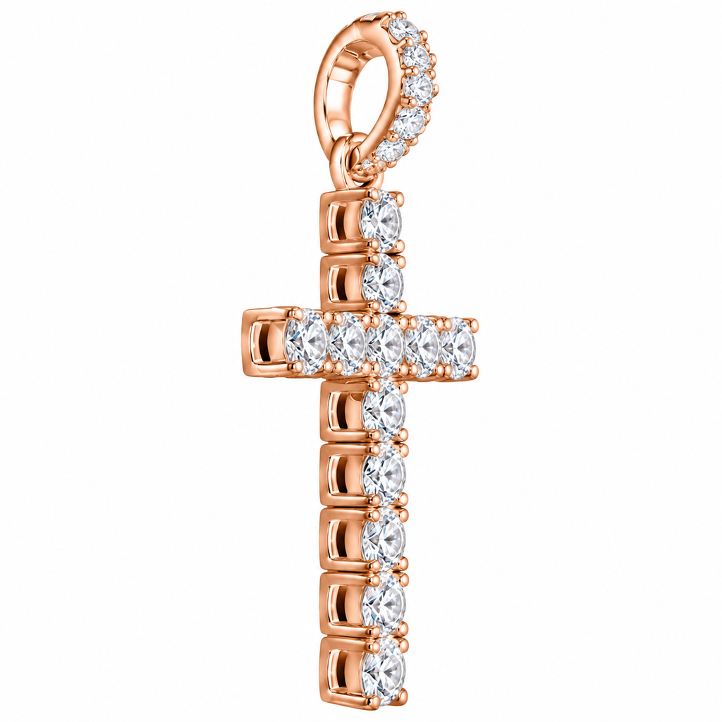 Silver Lab Grown Diamond Rose Gold Cross Charm-6.70 CTW