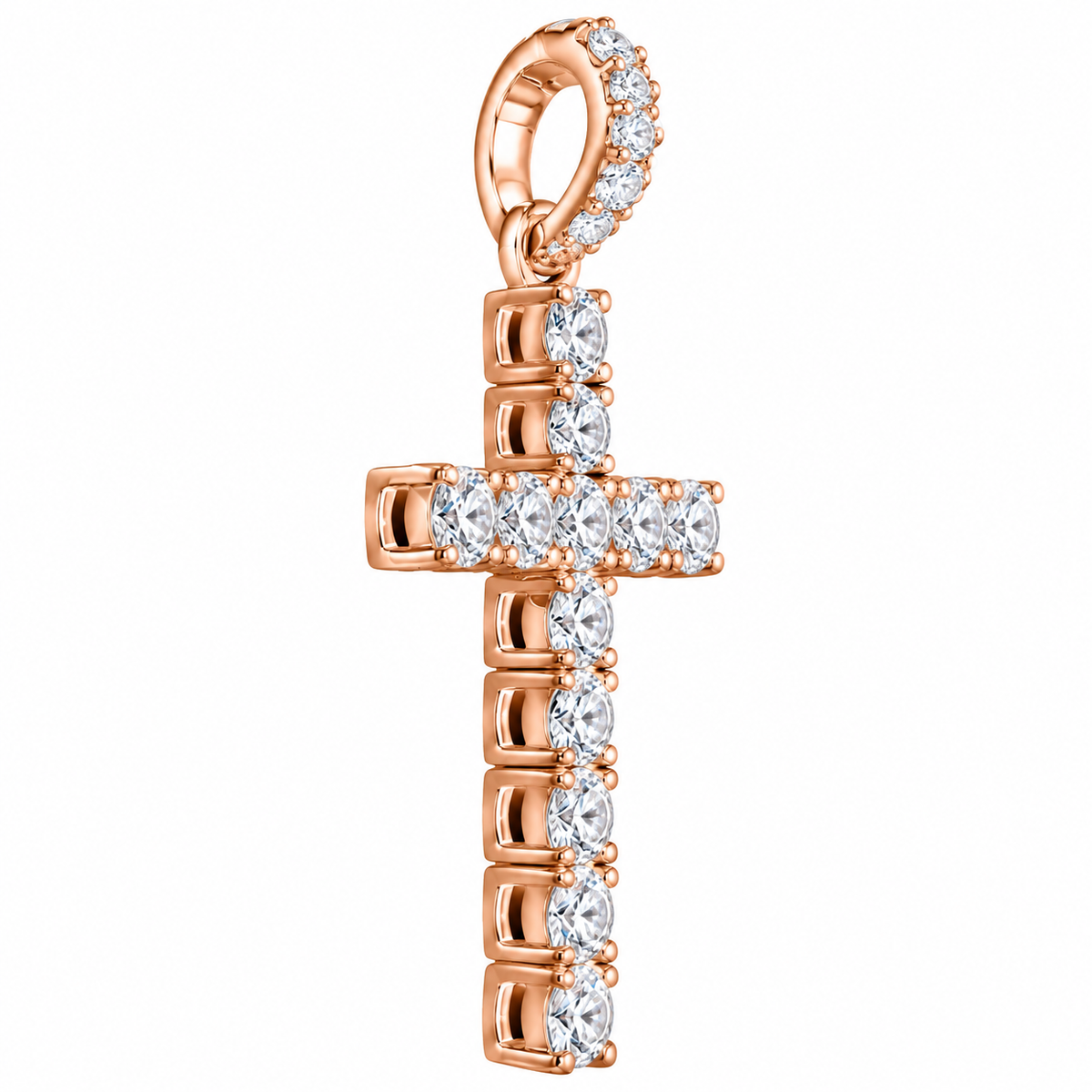 Silver Lab Grown Diamond Rose Gold Cross Charm-6.70 CTW