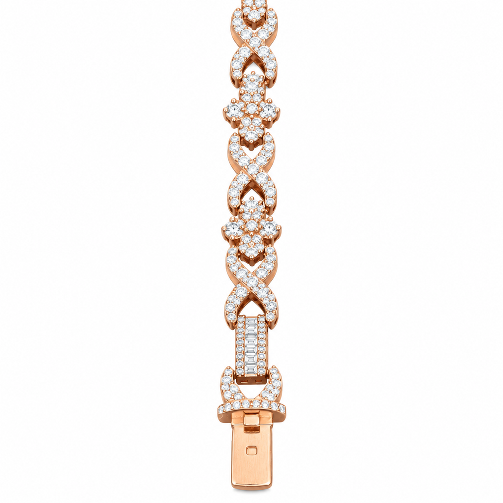 Silver Lab Grown Diamond Rose Gold Cross Infinity Bracelet-7.6 CTW
