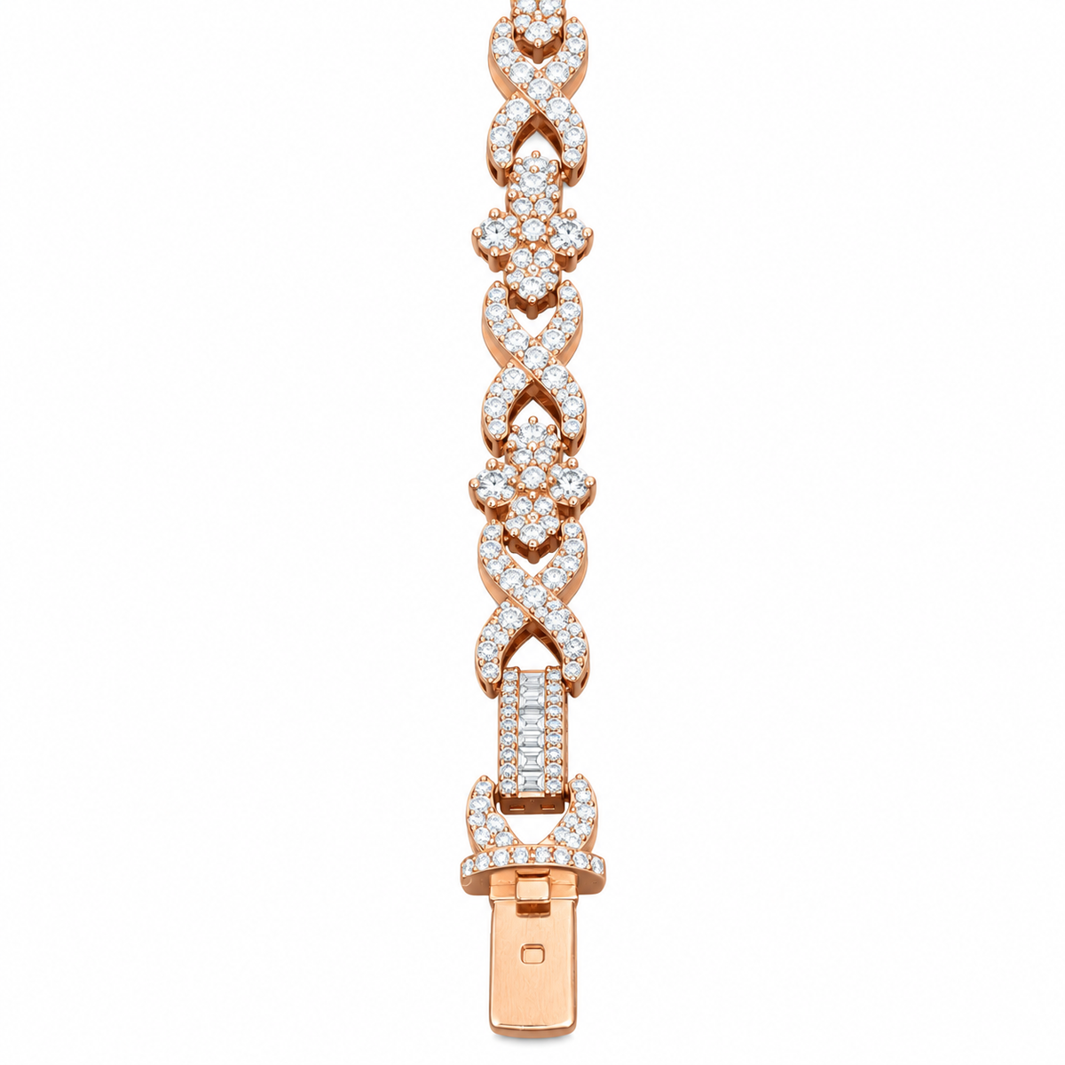 Silver Lab Grown Diamond Rose Gold Cross Infinity Bracelet-7.6 CTW