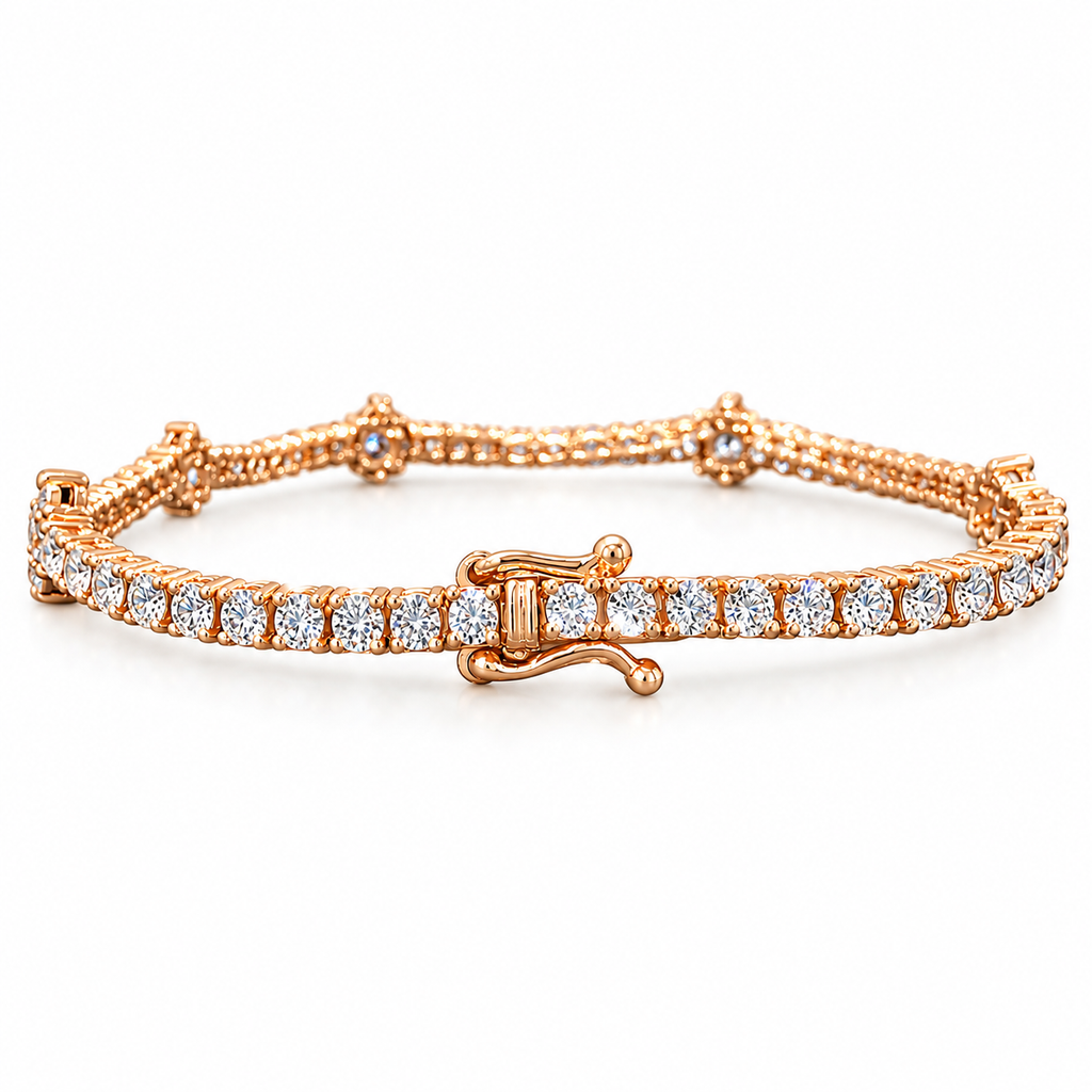 14KT Gold Lab Grown Diamond Rose Gold Floral Setting Bracelet-2.50 CTW