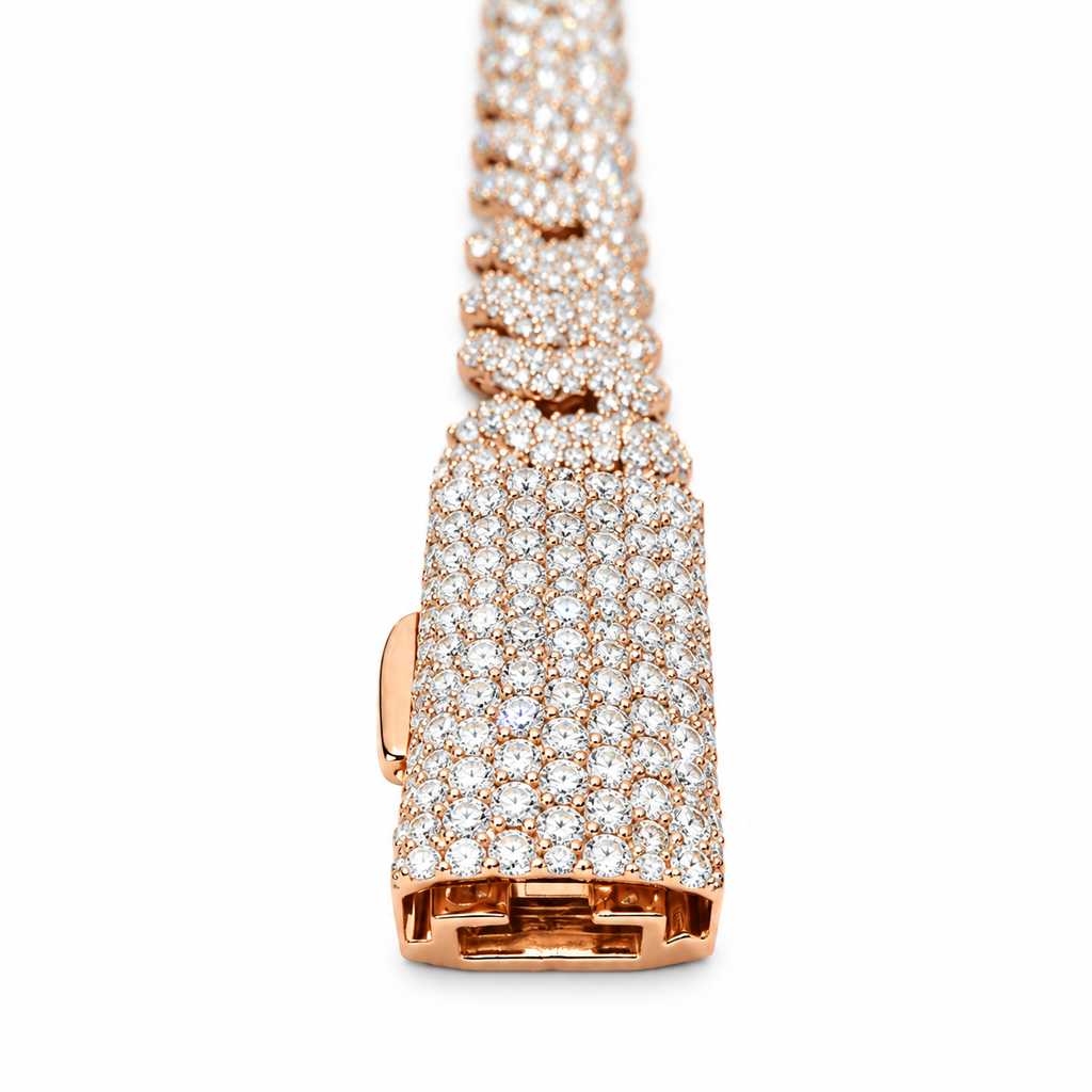 Silver Natural Diamond Rose Gold Snake Bracelet 10MM-6.65 CTW