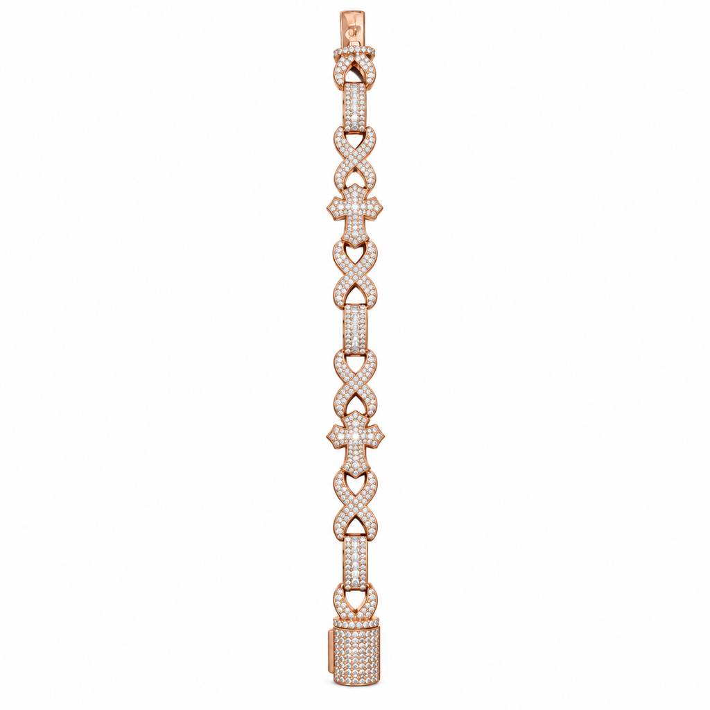 Silver Lab Grown Diamond Rose Gold Cross Infinity Bracelet-7.6 CTW