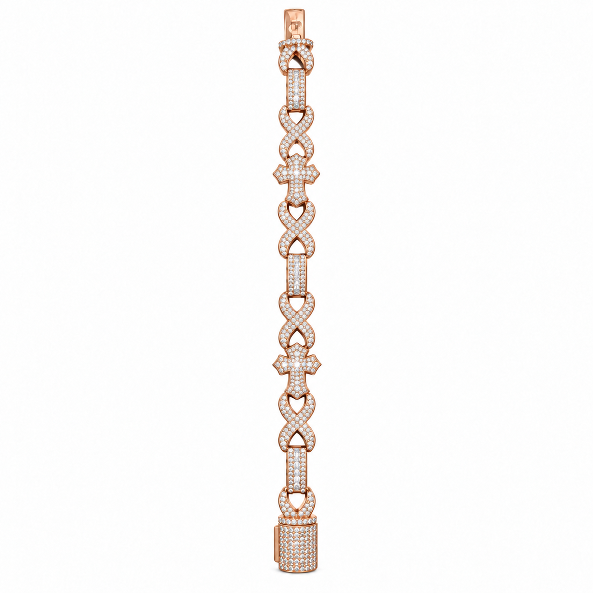 Silver Lab Grown Diamond Rose Gold Cross Infinity Bracelet-7.6 CTW