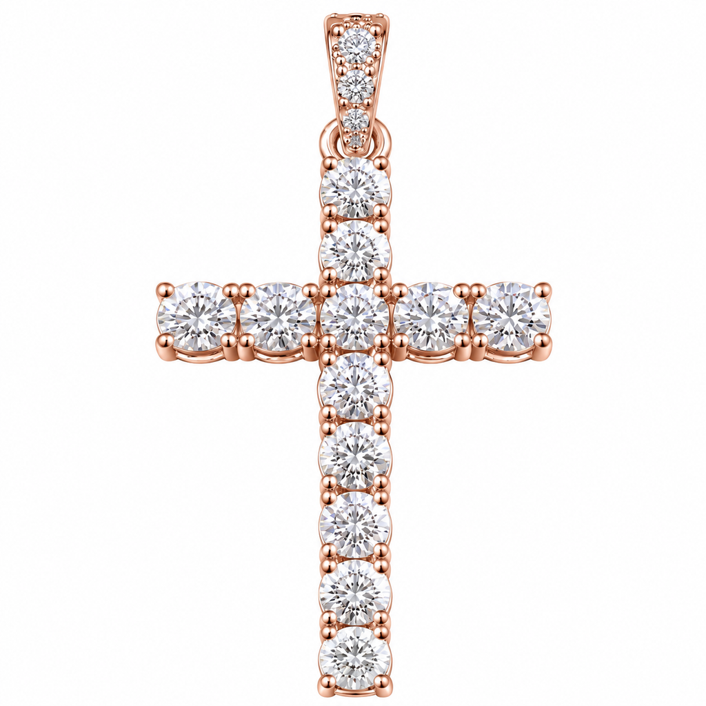 Silver Lab Grown Diamond Rose Gold Cross Charm-6.70 CTW
