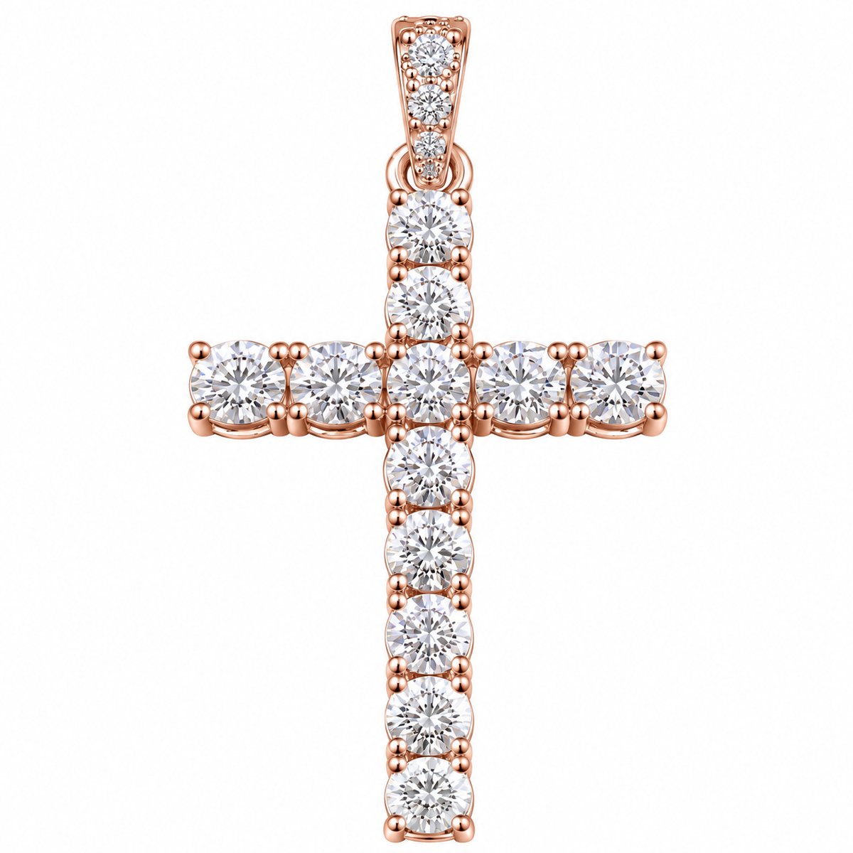 Silver Lab Grown Diamond Rose Gold Cross Charm-6.70 CTW