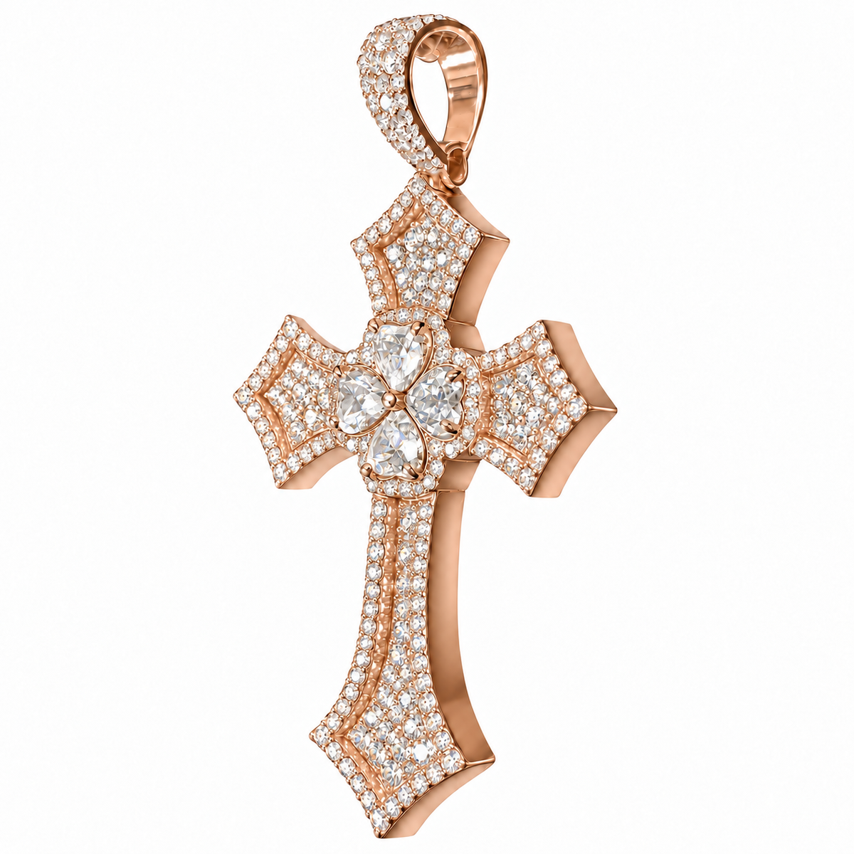 Silver Lab-Grown Diamond Rose Gold Cross Pendant -6.77 CTW