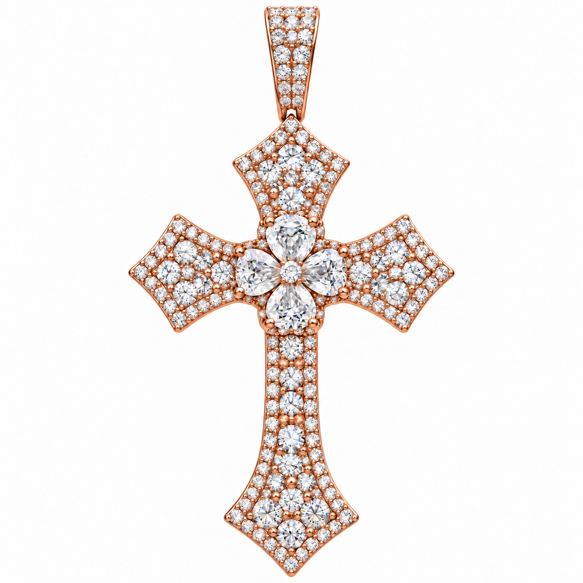 Silver Lab-Grown Diamond Rose Gold Cross Pendant -6.77 CTW
