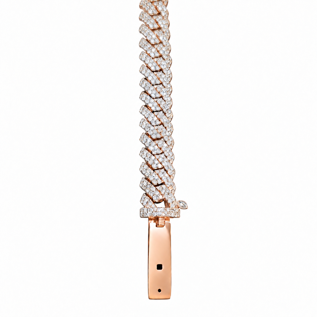 Silver Natural Diamond Rose Gold Snake Bracelet 10MM-6.65 CTW