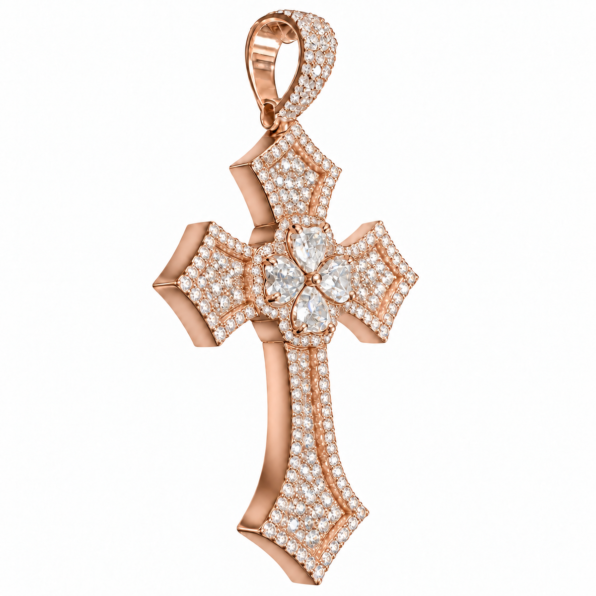 Silver Lab-Grown Diamond Rose Gold Cross Pendant -6.77 CTW