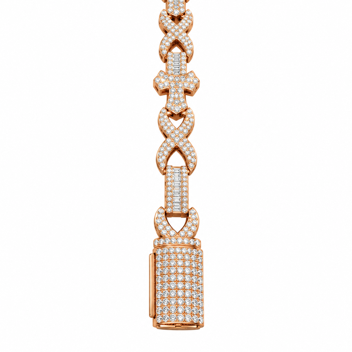 Silver Lab Grown Diamond Rose Gold Cross Infinity Bracelet-7.6 CTW