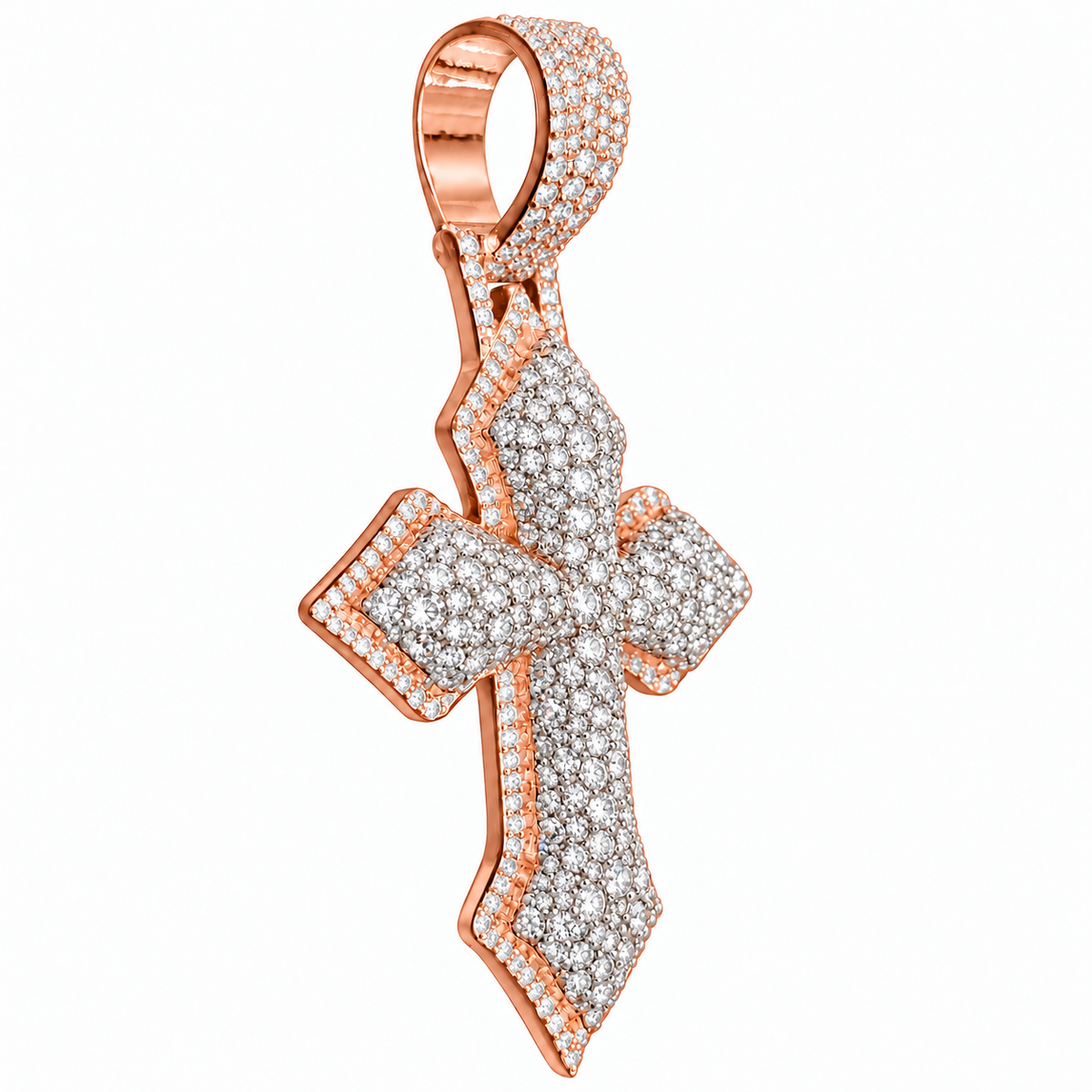 Silver Lab Grown Diamond Rose Gold Cross Charm — 6.31 CTW