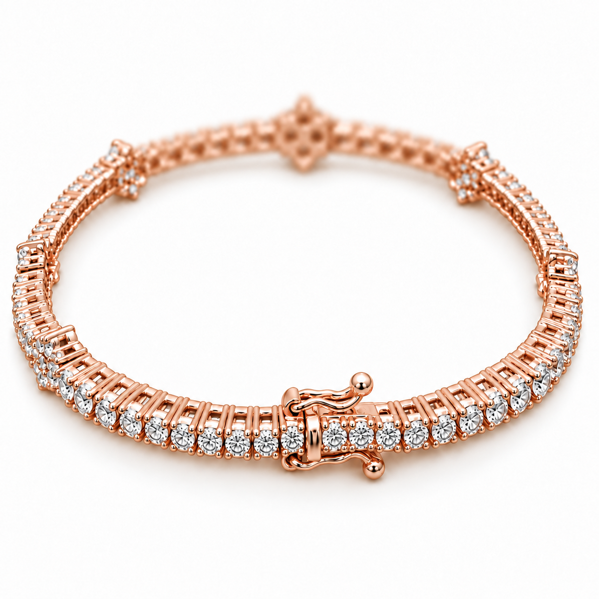 14KT Gold Lab Grown Diamond Rose Gold Floral Setting Bracelet-2.50 CTW