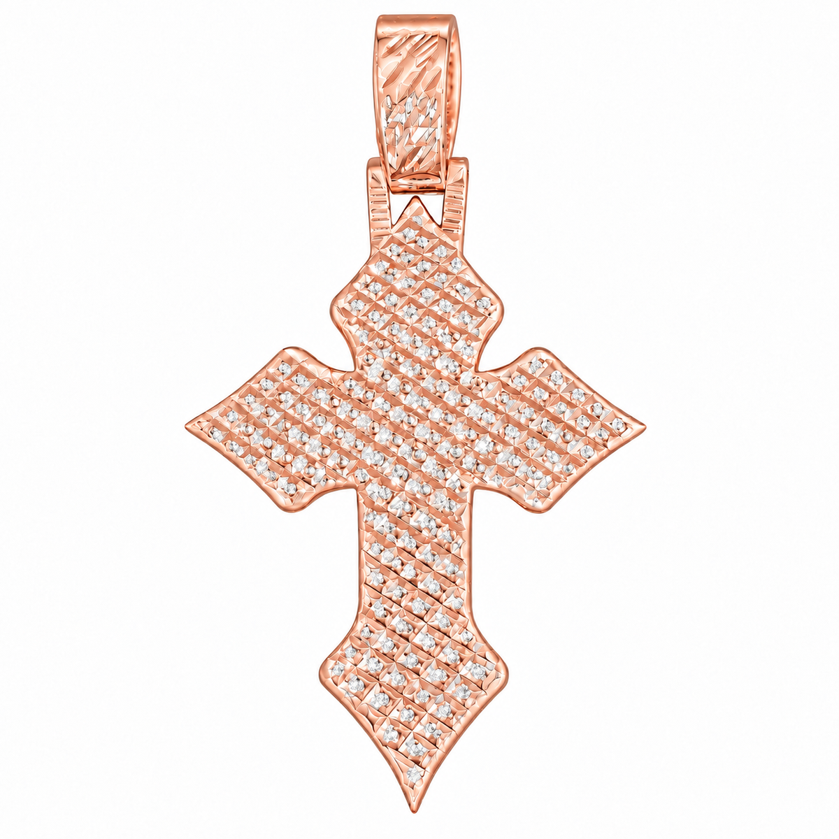 Silver Lab Grown Diamond Rose Gold Cross Charm — 6.31 CTW