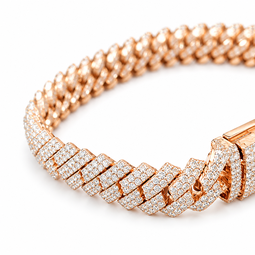 Silver Natural Diamond Rose Gold Snake Bracelet 10MM-6.65 CTW