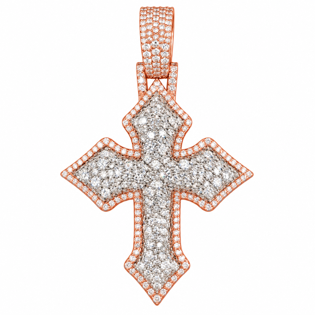 Silver Lab Grown Diamond Rose Gold Cross Charm — 6.31 CTW
