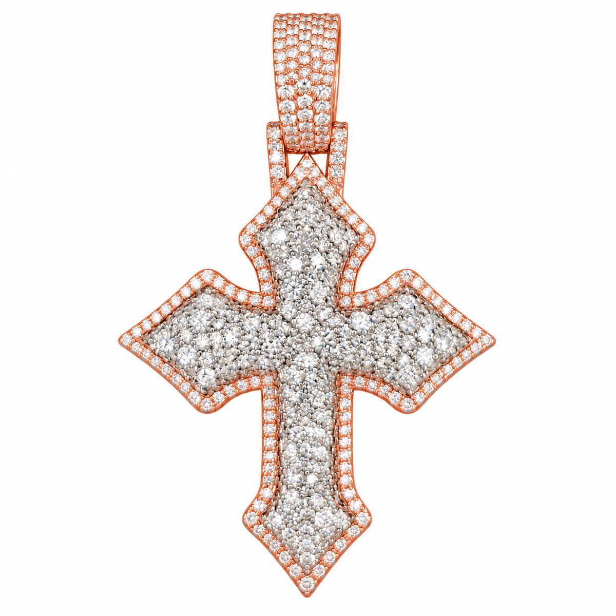 Silver Lab Grown Diamond Rose Gold Cross Charm — 6.31 CTW