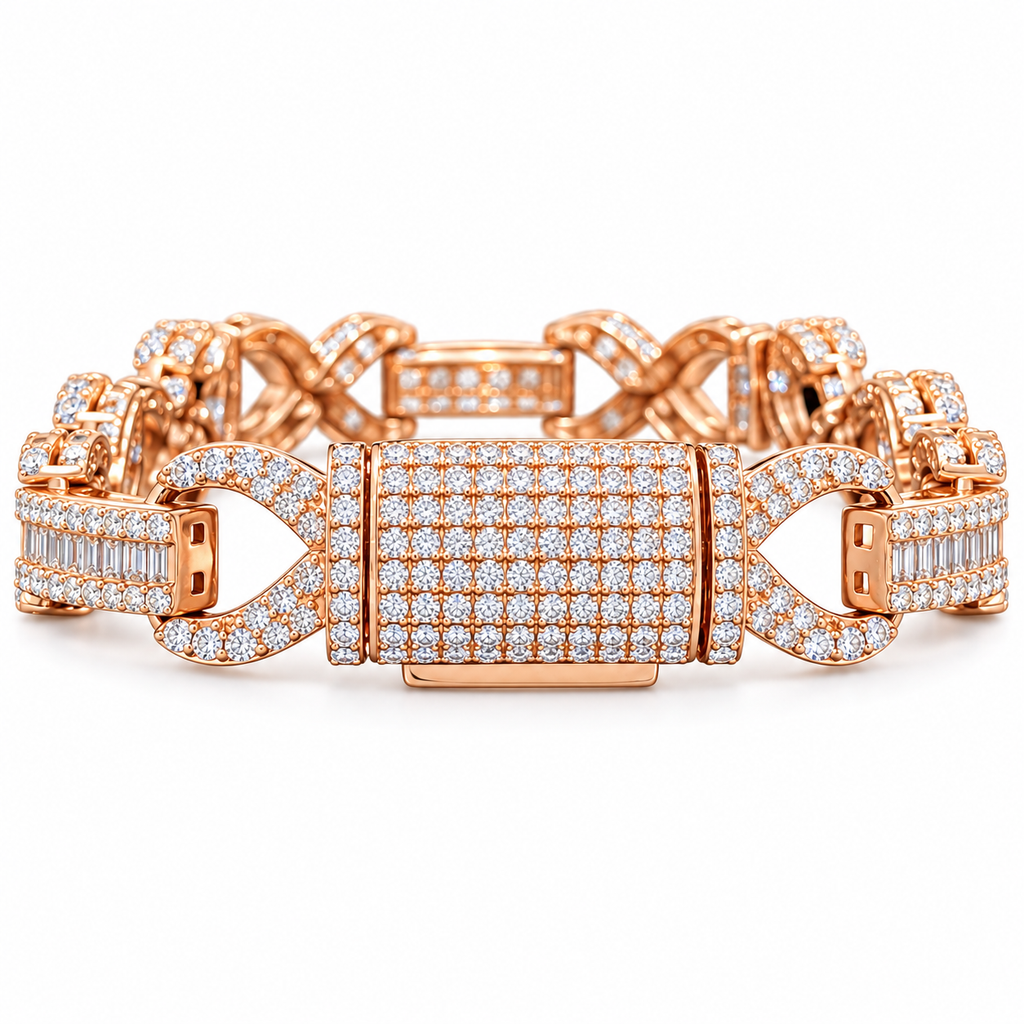 Silver Lab Grown Diamond Rose Gold Cross Infinity Bracelet-7.6 CTW